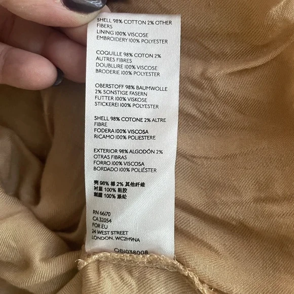 Anthropologie Dress Women 0 Tan Robin Embroidered Maxi Lace Boho Tiered‎ V Neck